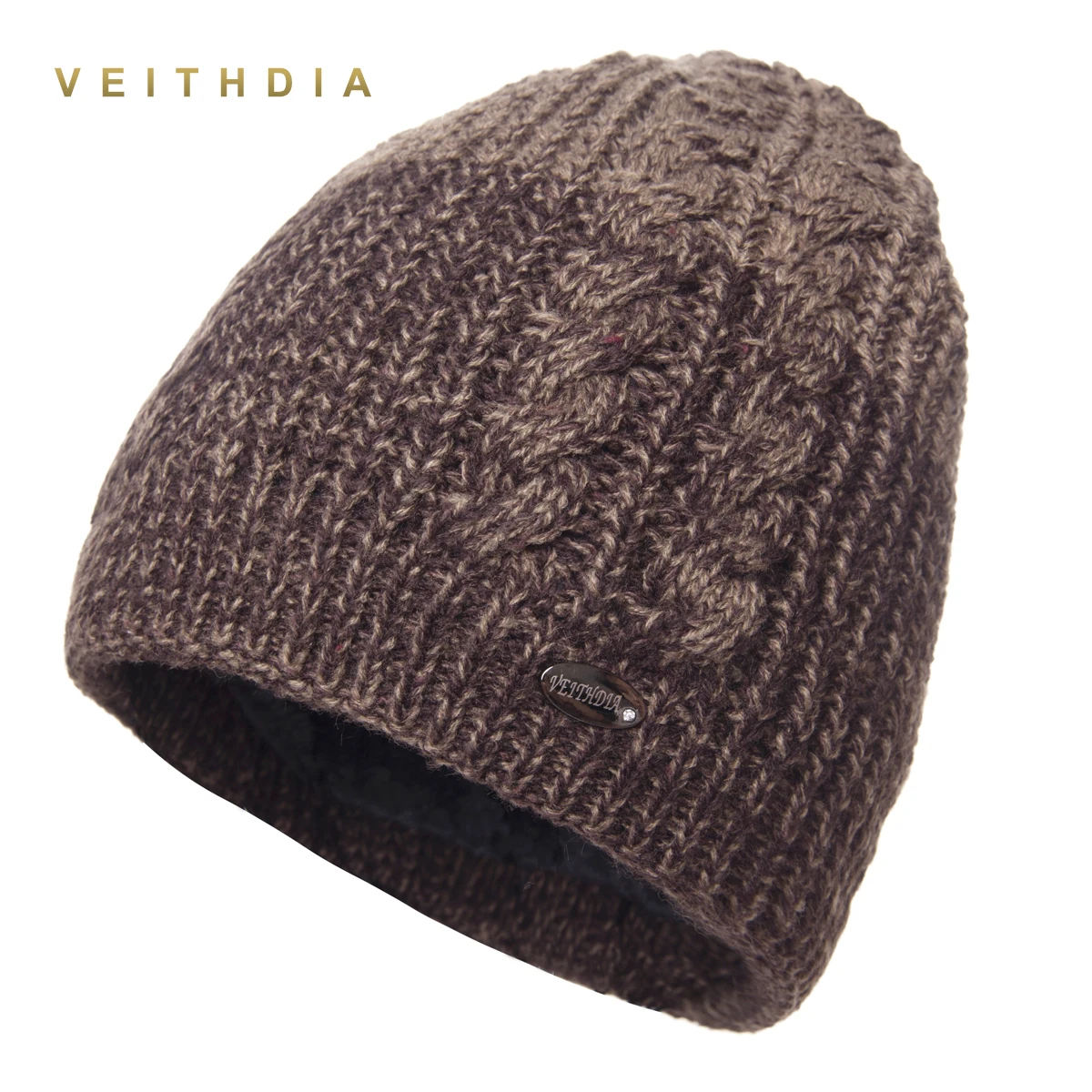 Зимние мужские шапки VEITHDIA вязаные шерстяные однотонные двухслойные сохраняющие