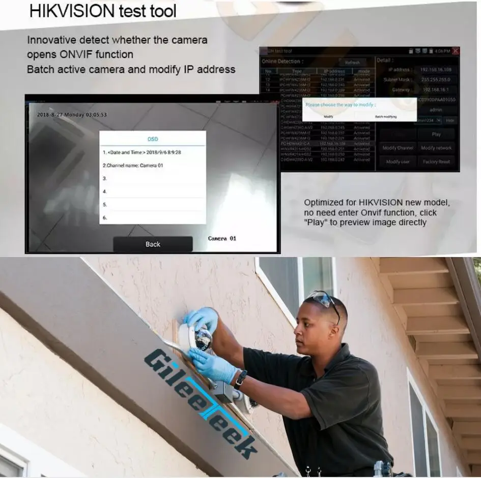 Портативный монитор с ремешком на запястье для камеры AHD CVI TVI / тестер IP