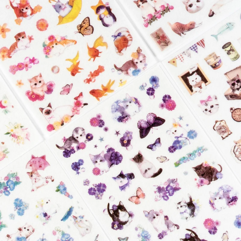 6 листов/лот DIY Kawaii мультфильм Кот Бабочка цветок наклейки из бумаги васи кошки наклейки Скрапбукинг Дневник украшения Фотоальбом