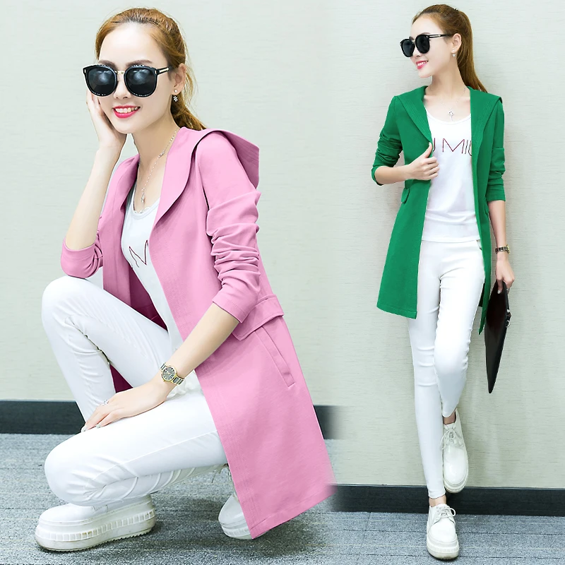 Женская ветровка с капюшоном однотонный длинный тонкий кардиган в Корейском