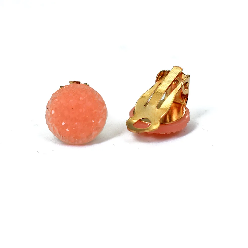 Female Jewelry Gold Color Ear Clip Earing For Women White Green Round Resin Cuff Earrings Without Piercing Druzy Earring