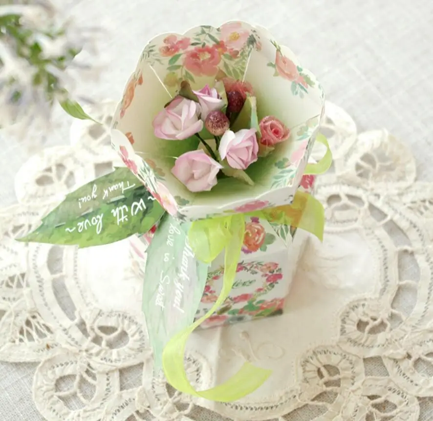 100 шт. шоколадные коробки с цветочной зеленой лентой | Дом и сад