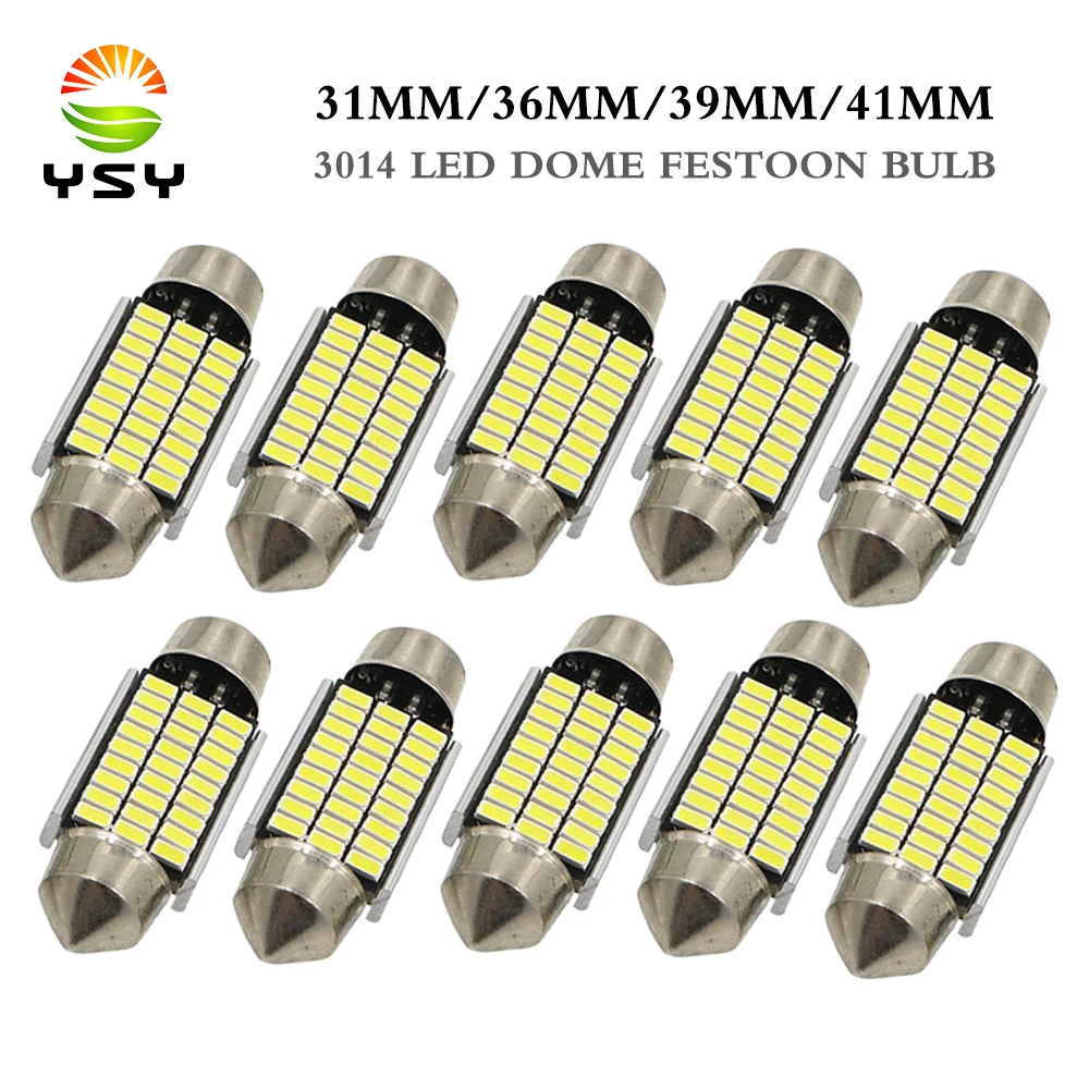 

YSY 10pcs 31MM 36MM 39MM 41MM Car LED C5W Interior Lights Festoon Dome Door Lamp 18 27 30 33 SMD 3014 Canbus Bulbs White