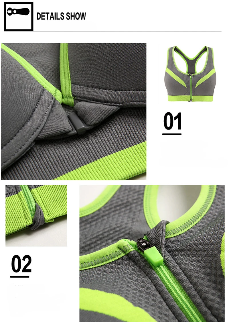 2PCS/SET Front Zipper Padded Women Sport Bra Stretch Shockproof Running Fitness Tank Tops Push Up Sexy Yoga Workout Vest | Спорт и