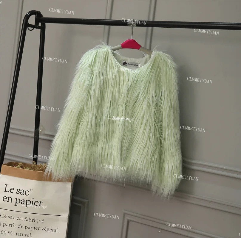 Light Green Ins/стильные меховые куртки для девочек; сезон весна-осень; детские куртки и пальто с искусственным мехом для маленьких девочек с водопадом верхняя одежда для детей От 2 до 10 лет - Цвет: Light Green