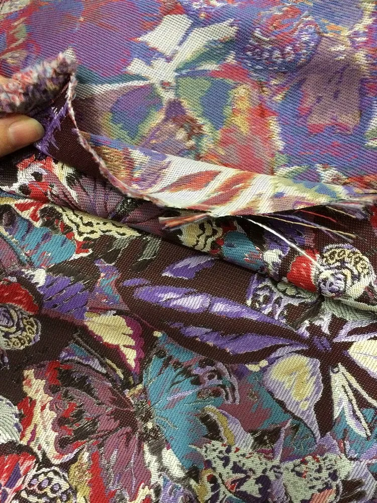 Высококачественная жаккардовая ткань для платья с бабочками металлическая