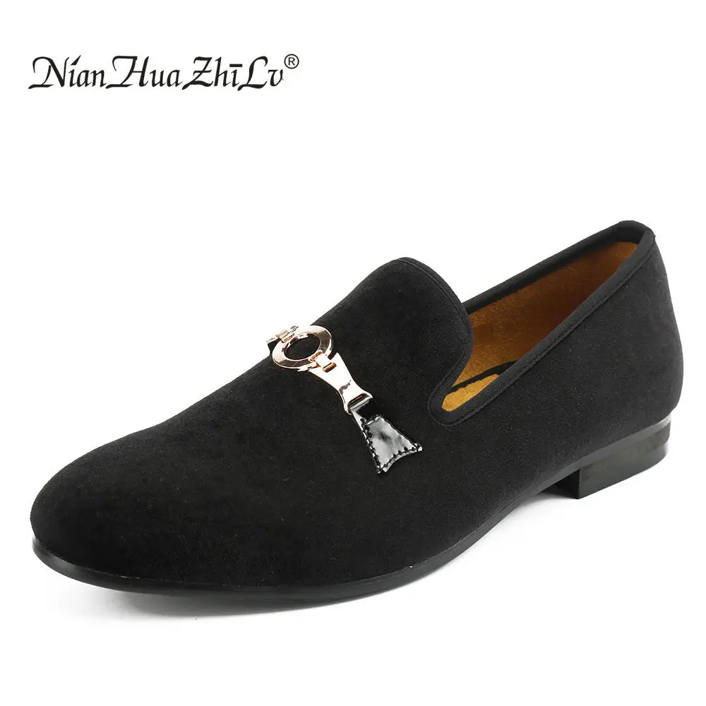 New style men velvet loafers party Slip-on wedding shoes European and American gold buckle men's casual | Обувь
