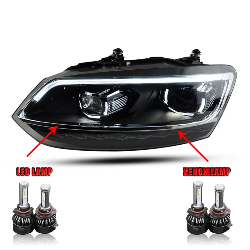 ALL LED 2 шт. светодиодный фары для VW Polo 2011- Автомобильный светодиодный фонарь с двумя ксеноновыми линзами автомобильные аксессуары дневные ходовые огни противотуманные фары - Цвет: ALL LED