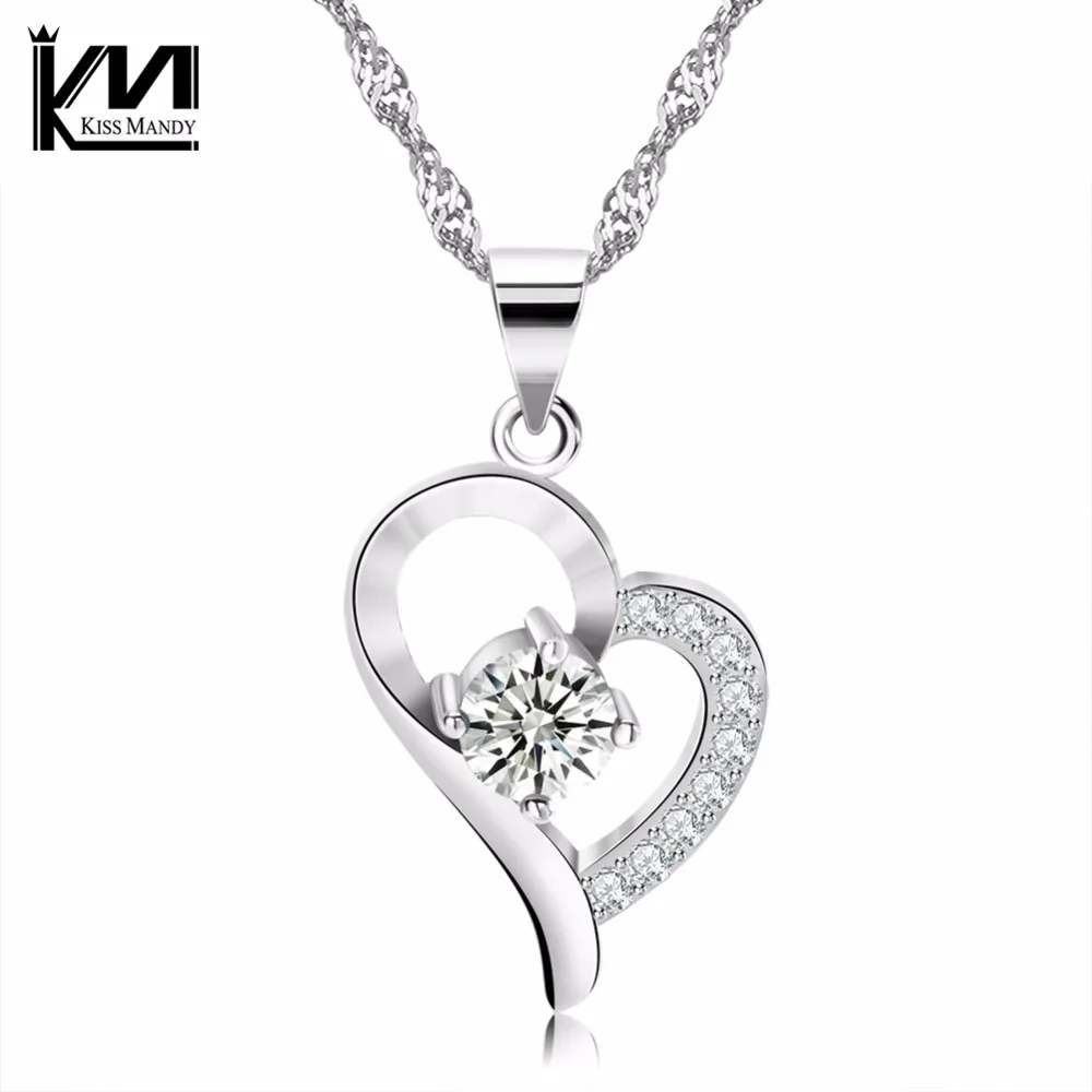 Поцелуй Мэнди Серебряный Романтический Сердце Ожерелье с Фиолетовый Ясно CZ для