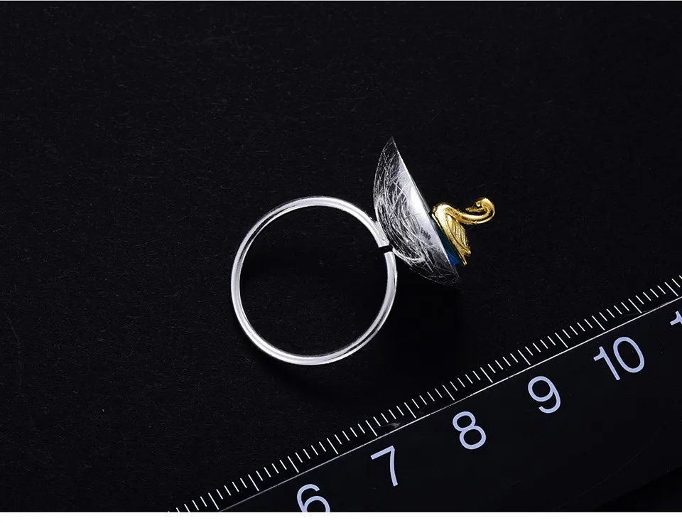 Lotus Fun реальные 925 серебро Fine Jewelry Природный творческий ручной работы дизайнера поэтический лебедь в море кольца для Для женщин bijoux