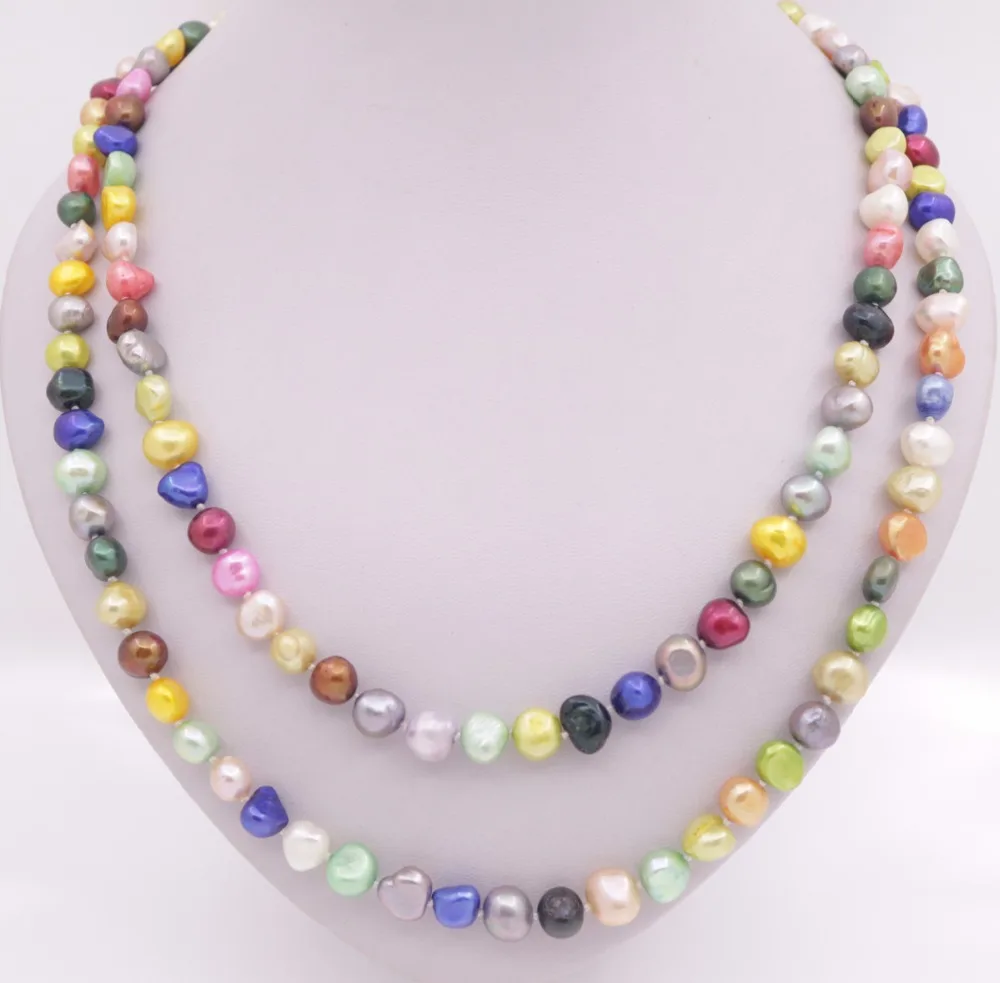 

8-9mm Real Multi-Color Baroque Pearl Necklace Jewelry 46" Long