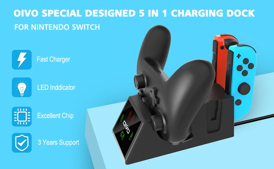 OIVO 5 в 1 контроллер зарядная док-станция для Nintendo Switch Pro& 4 Joy-con Зарядное устройство зарядная станция с светодиодный индикаторы