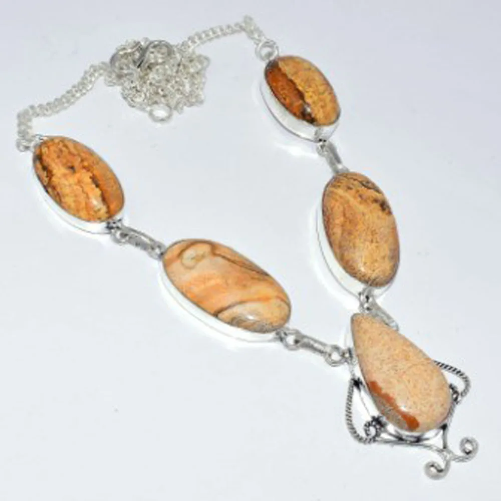 

Picture Jaspers Necklace Silver Overlay over Copper, 51.5 cm , N3581
