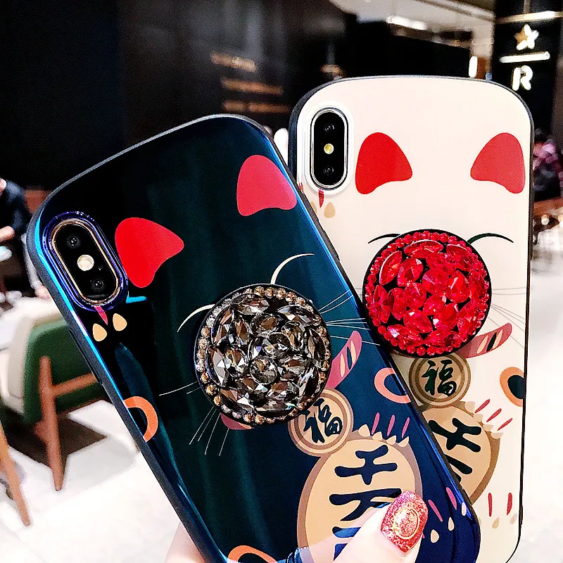 Роскошный защитный чехол для iphone XS max XR X с изображением кошки, мягкий чехол для iphone 11 Pro max 6 7 8 plus Maneki Neko+ ремни