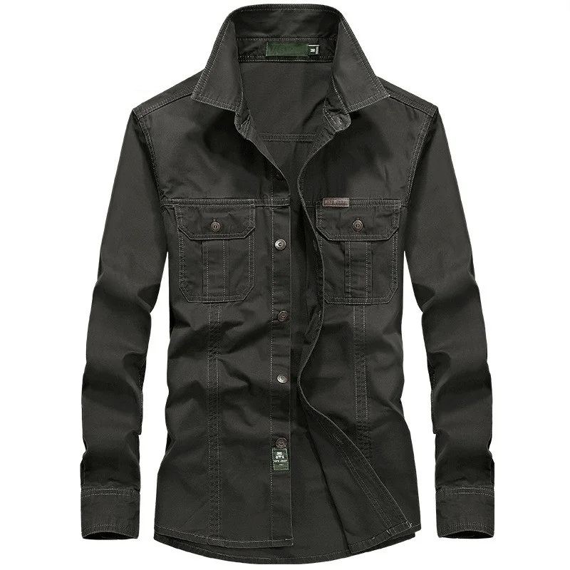 dark army green Мужские рубашки в Военном Стиле, униформа 3xl 4XL 5XL 6XL размера плюс, большой хлопок, британский стиль, длинный рукав,, мужские рубашки карго, США, армейский зеленый цвет - Цвет: dark army green