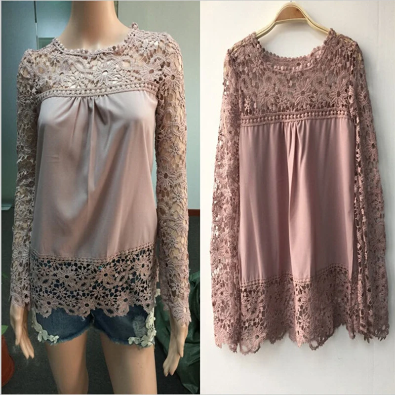 2016 Новый Женский Белый Вязание Крючком Кружева Рубашки Женщины Цветочные С