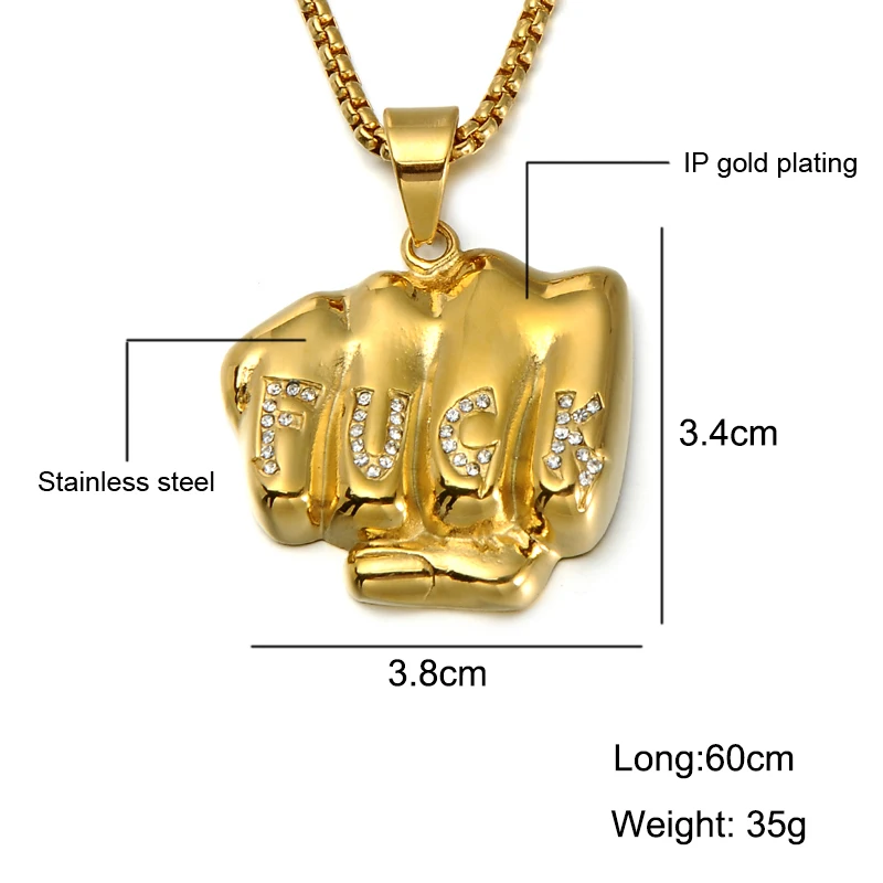 Хип хоп Рок Bling Iced Out кулак борьба Подвески Титан цепочки и ожерелья для мужчин