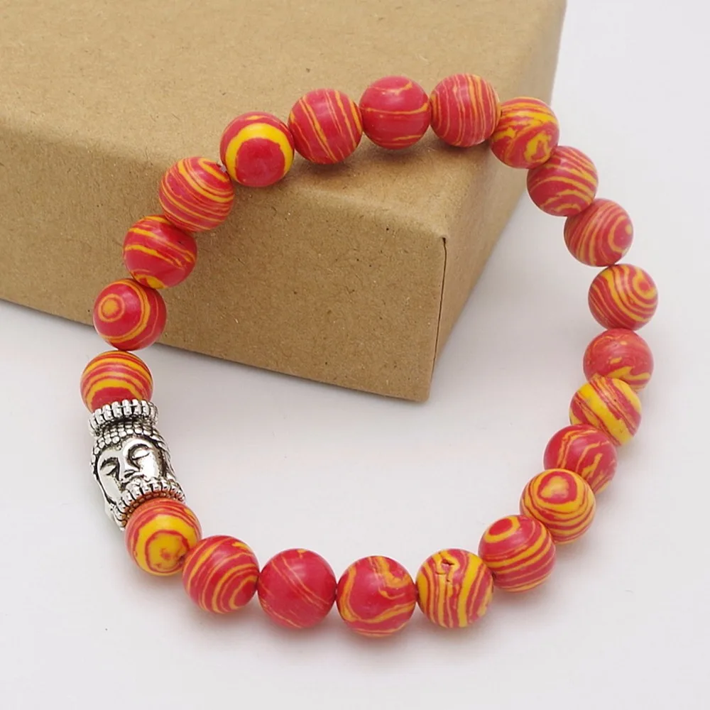 DIY чакра браслет красный натуральный камень бисера Будда Браслеты для женщин и