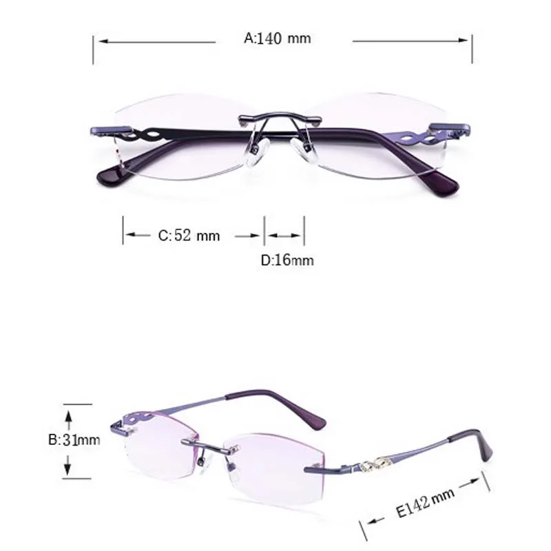 Высококачественные женские очки для чтения без оправы Модные металлические с