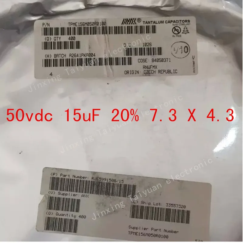

(400 шт./лот) Танталовые Конденсаторы-Solid SMD 50 Вольт 15 мкФ 20% 7,3X4,3 7343 D TPME156M050R0100...