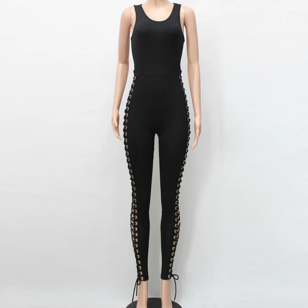 Пикантные вечерние облегающие комбинезоны с дырками и завязками облегающий