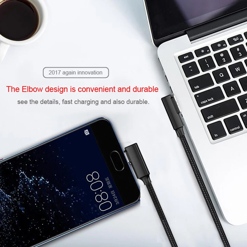 90 градусов локоть USB Тип C кабель для передачи данных USB-C 3 0 Быстрая зарядка