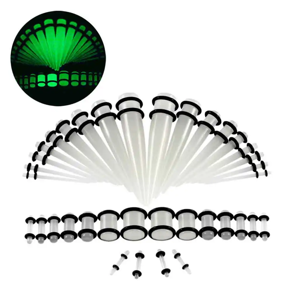36pcs glow in dark TIANCIFBYJS 14G-00G 36/18 шт. штанги для уха Растяжка комплект сужается Вилки люверсы акриловые свечи и Вилки расширитель Комплект пирсинг тела - Окраска металла: 36pcs glow in dark