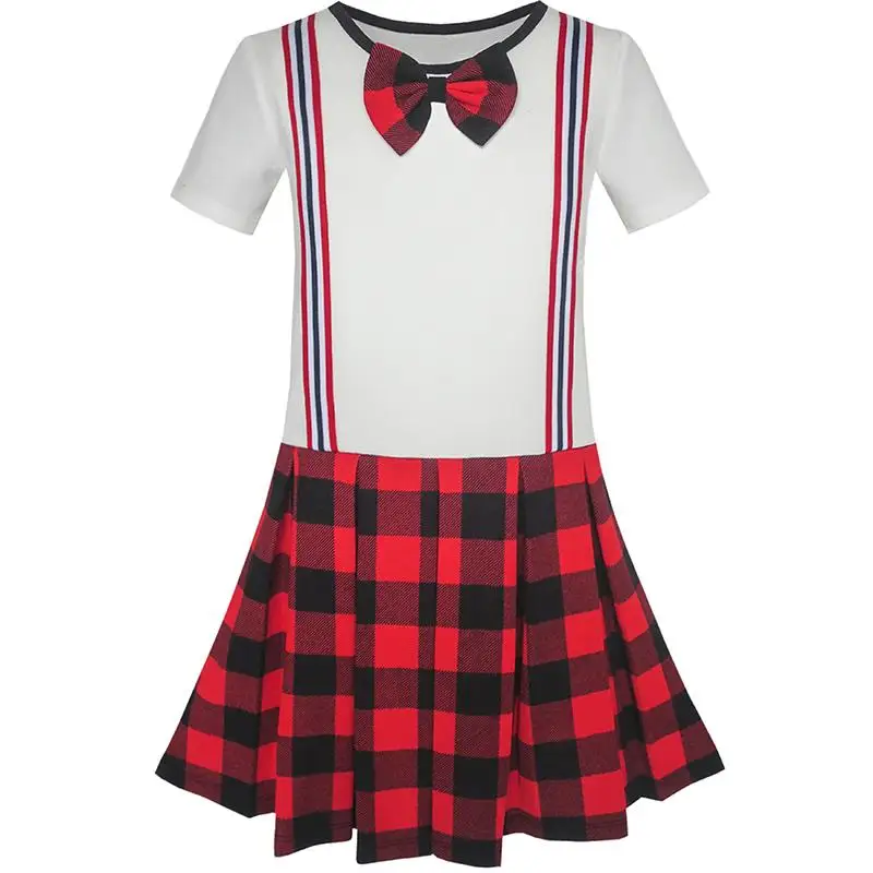 Girls Dress School Uniform Black White Check Suspender 2020 Summer Princess Wedding Party Dresses Size 4-10 Carnival Vestidos | Детская