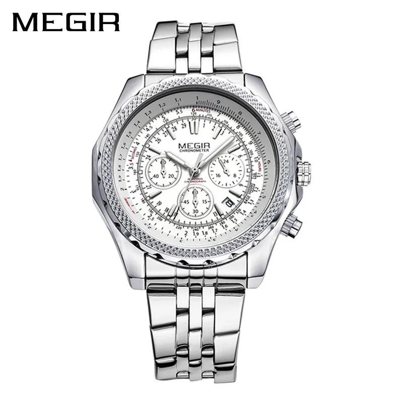 MEGIR оригинальные деловые мужские часы из нержавеющей стали Мужские кварцевые