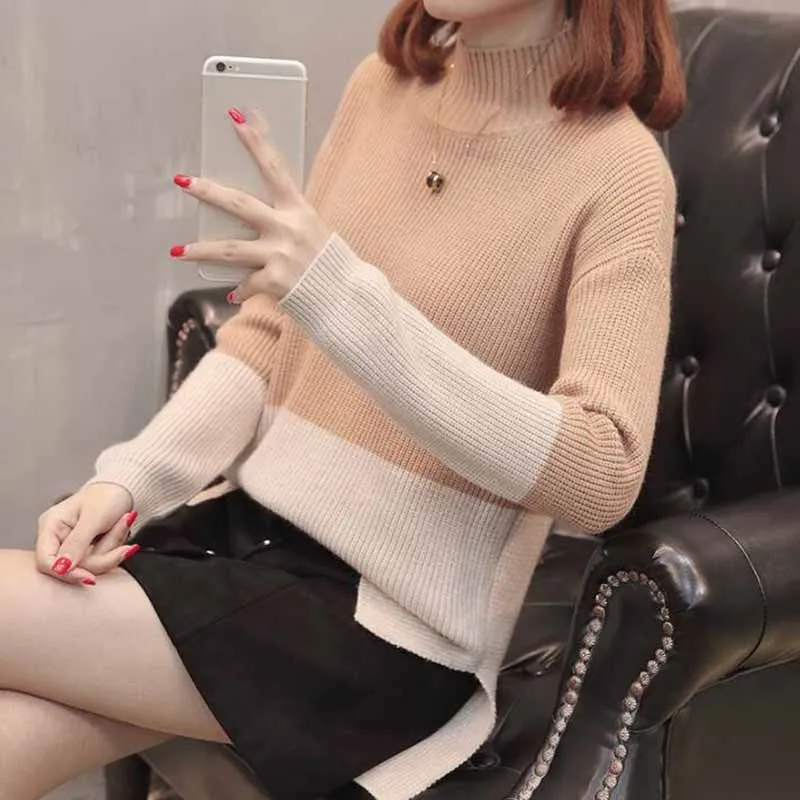 2018 зимний теплый модный свободный свитер с воротником хомут Женский вязаный