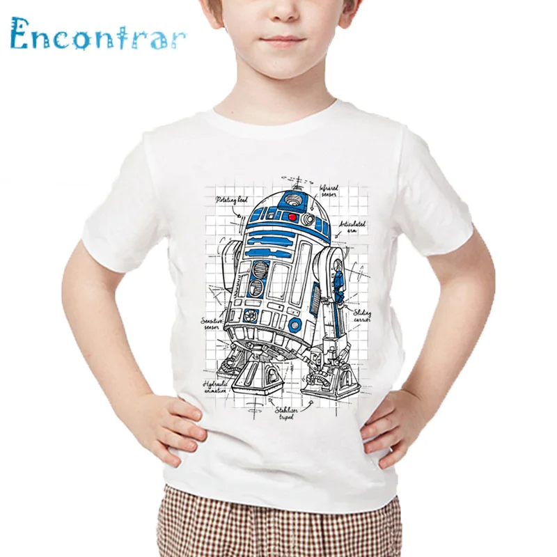 Детская забавная футболка с R2-D2 Звездные войны робот и BB-8 летние топы короткими