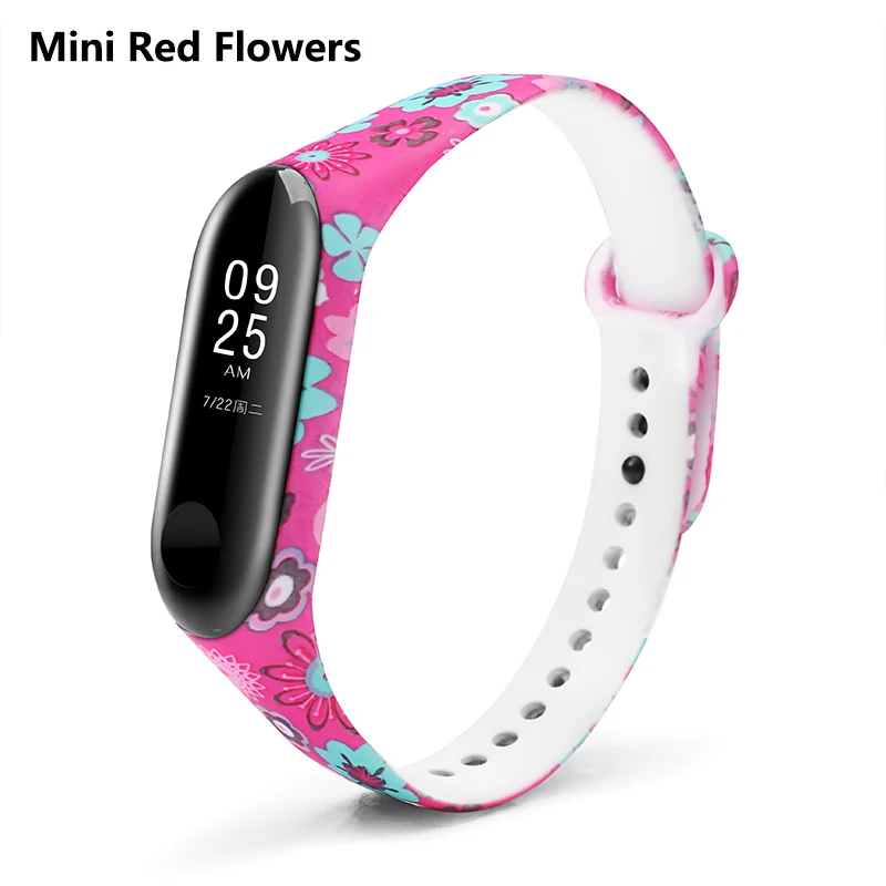 BOORUI mi band, 3 ремешка, силиконовый браслет с разнообразными цветами, браслет mi band, 3 ремешка, модный спортивный ремешок для xiaomi mi3 - Цвет: Mini Red flowers