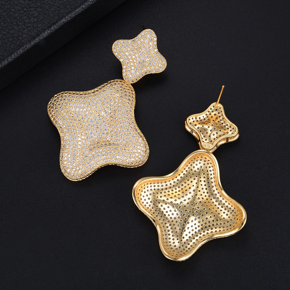 

62MM Special Shining Stars Shape Drop Pierced Full Cubic Zirconia Dangle Earings Women Wedding Bridal Jewelry