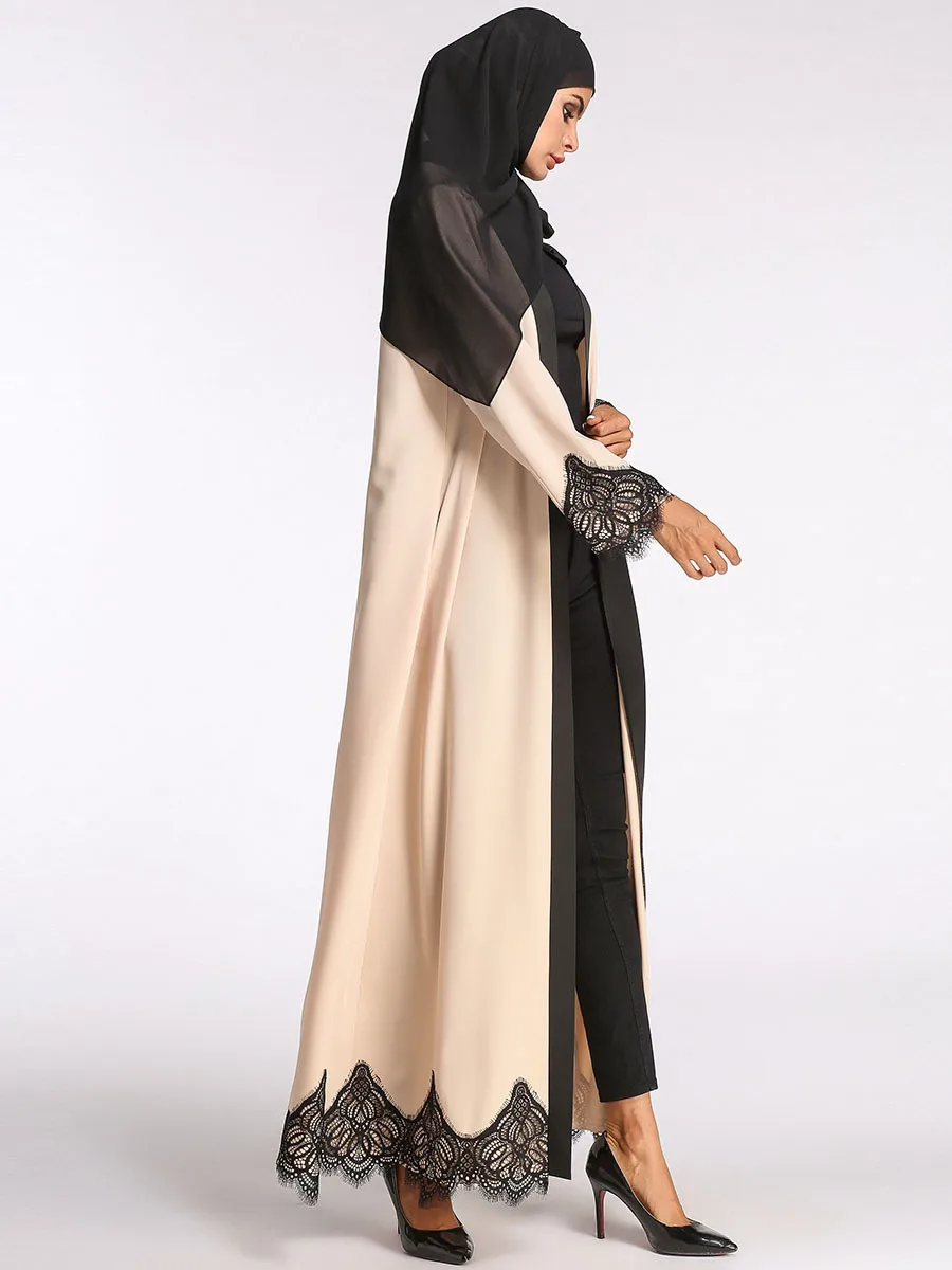Мусульманские Абайи женская мусульманская одежда Caftan черный кружевной Patchwrok