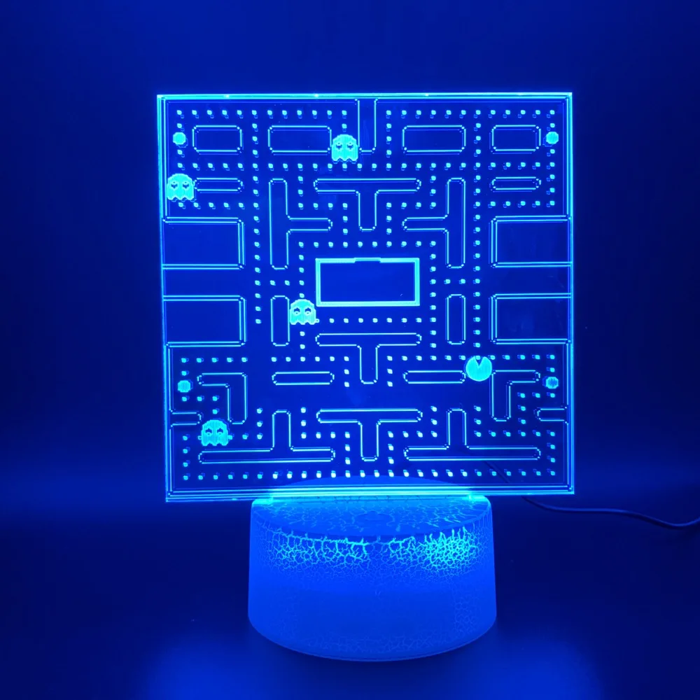 Игра PAC MAN 3D ночника украшение дома ремесла классный детский ночник яркая база сенсорный датчик Usb светодиодный 3d-ночник Pacman