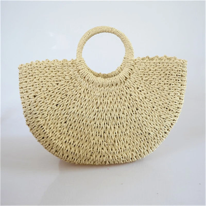 2021 Trend Women Vintage Handmade Rattan Bag Moon Shape Straw Woven Handbags Summer Bali Basket Beach Bags Bolsos;sac rotin