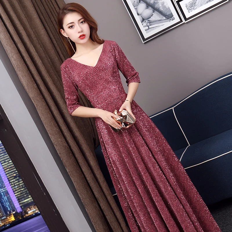Женское вечернее платье с блестками бордовое длинное модель LF279 2019|Вечерние