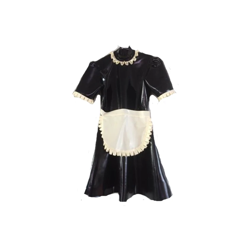 100% латексная резиновая черно белая кружевная Униформа горничной Размер XXS ~ XXL| |