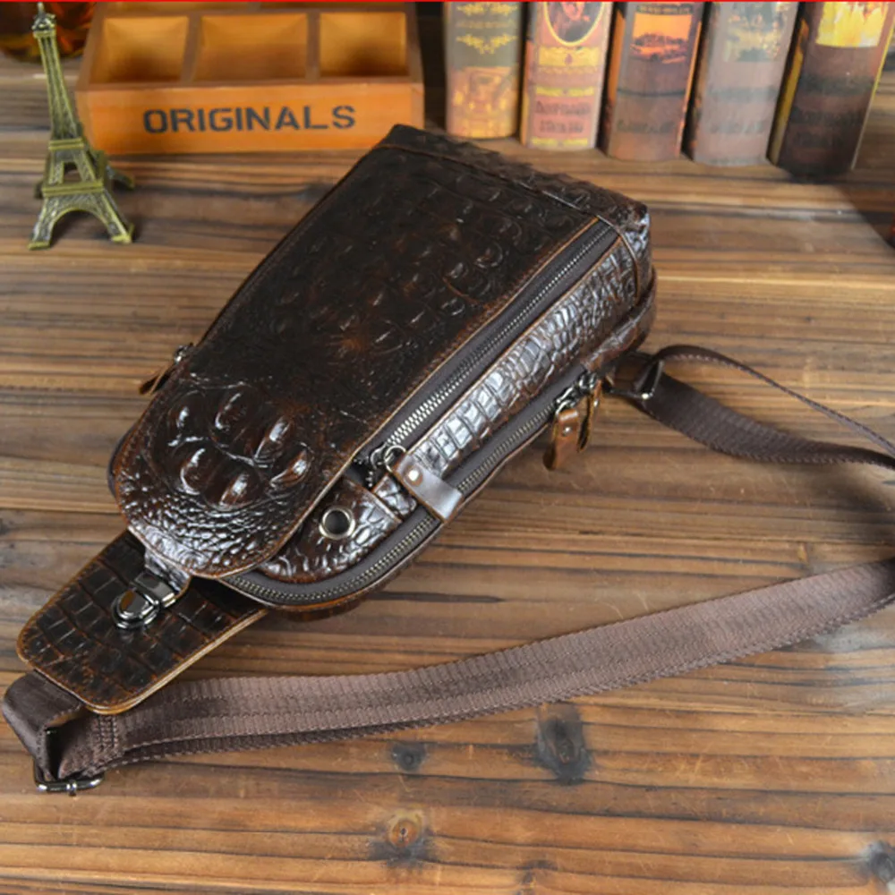 Высокое качество натуральной кожи Для мужчин слинг рюкзак сумка крокодил узор