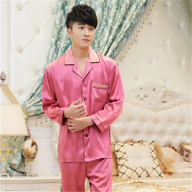 Китайские шелковые пижамы для женщин и мужчин одинаковые пар домашняя одежда