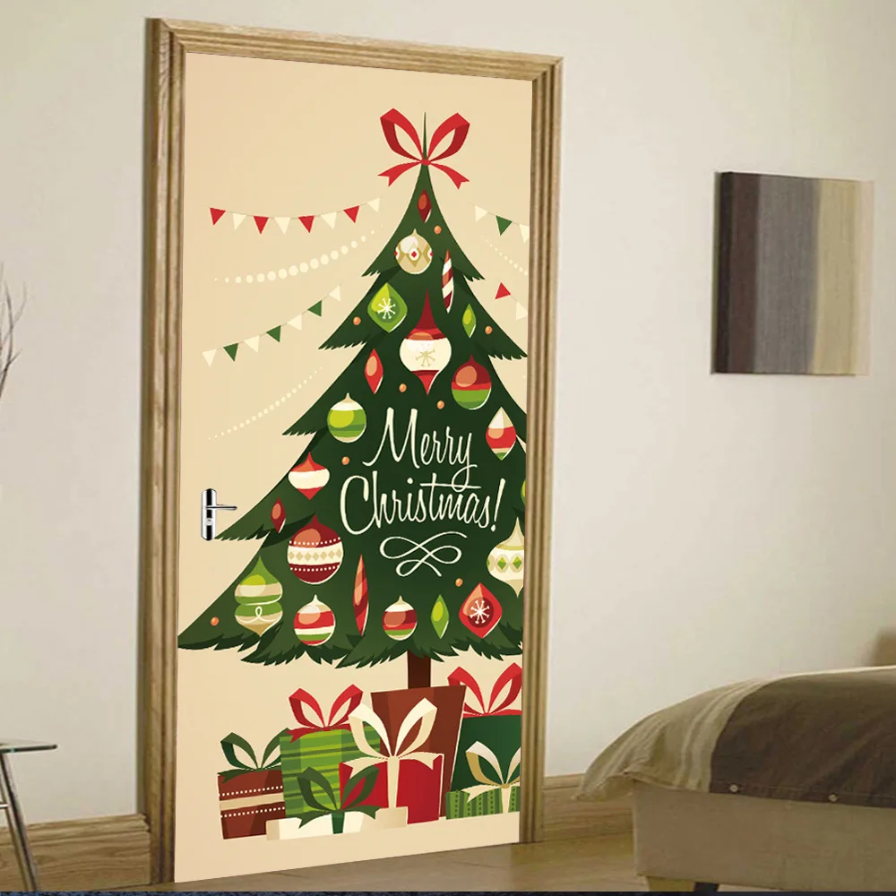 Наклейки на дверь с рождественской елкой для гостиной спальни DIY ПВХ Настенная