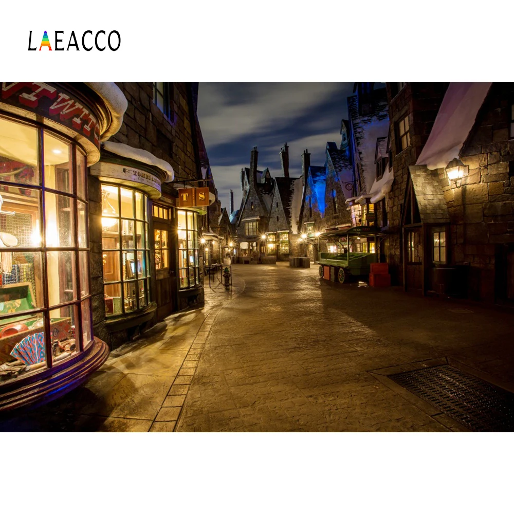 

Laeacco Old Town Street Night Scenic Photography Backgrounds Customized Digital Photographic Backdrops For Photo Studio