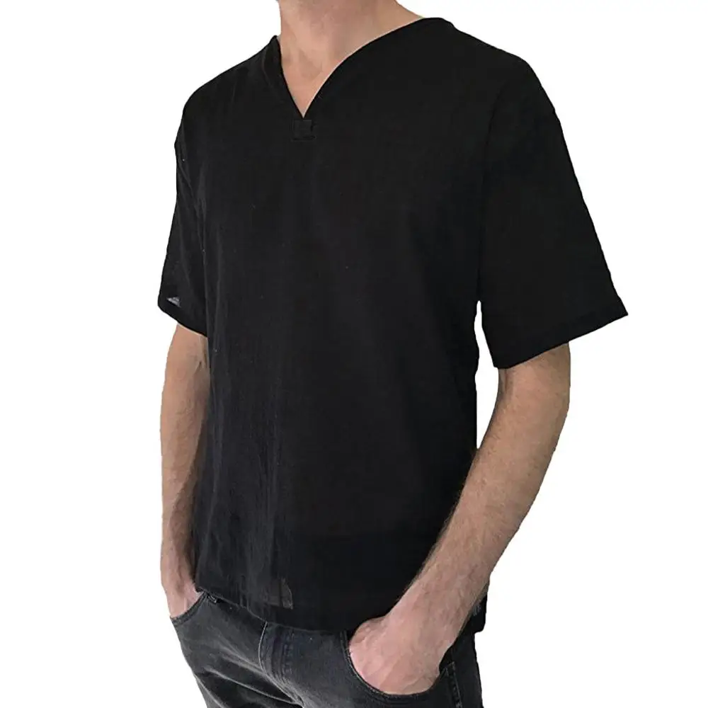 Рубашка мужская с коротким рукавом модная мешковатая блузка из хлопка и льна в