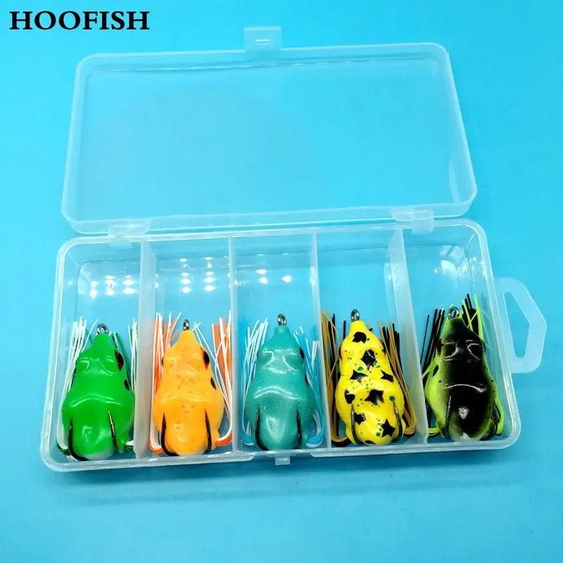 HOOFISH 5 шт./лот+ 1 коробка лягушка приманка, наживки 10G/5,5 см Топ воды Рэй лягушка силиконовый приманка для карпа рыболовные снасти - Цвет: 5pcs  1BOX