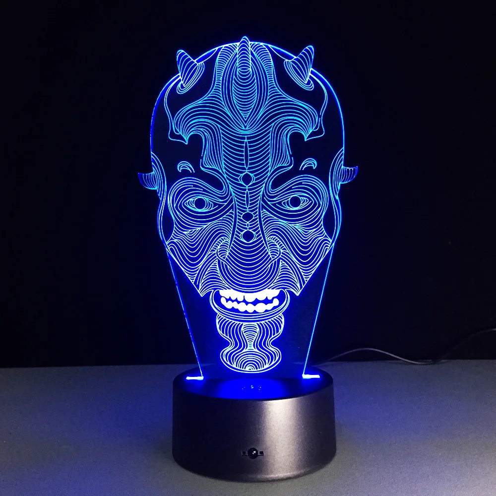 3D ночной Светильник Darth Maul Face 3D светодиодный светильник декоративная настольная лампа USB светодиодный креативный 3D светильник ing лампа визуальный ночной Светильник Рождественский подарок