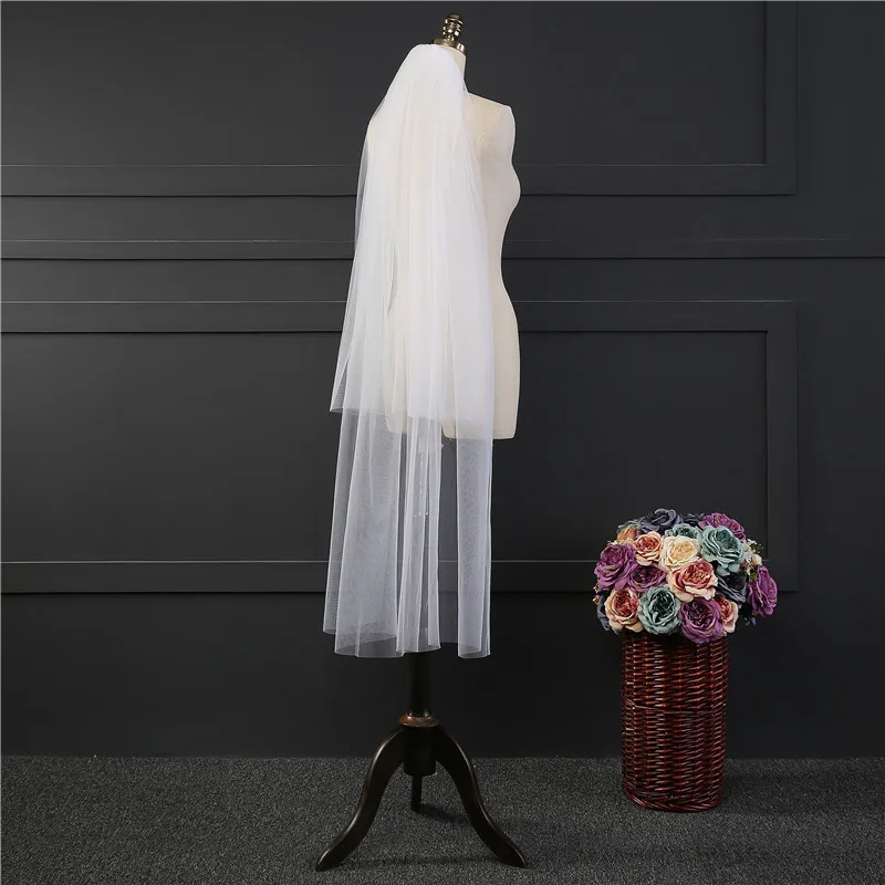 Два слои Свадебная Фата с расческой Свадебные Винтаж вуали Дешевые пальца Vei край