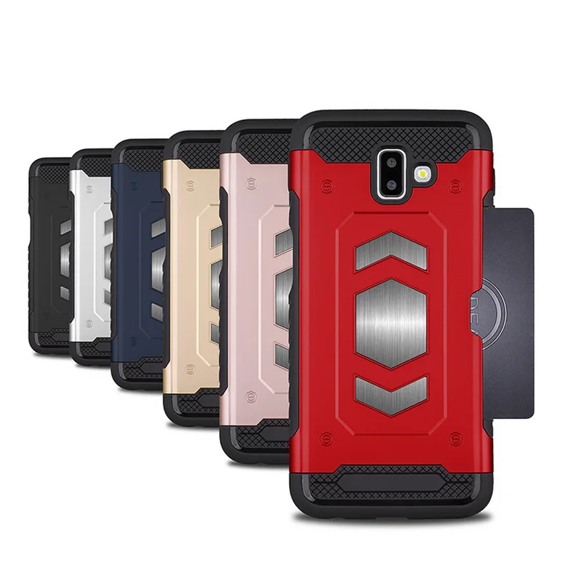 For Galaxy J6 Plus Armor Case Card Pocket Magnetic Car Mount Phone Samsung J4 J5 J7 Pro 2017 USA Protective Cover Coque |