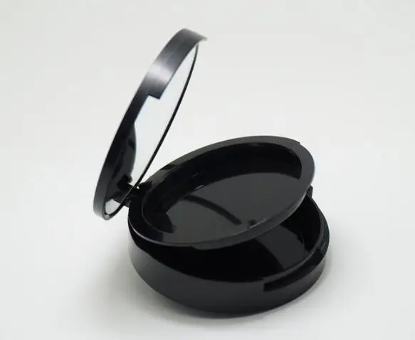 Черная пустая банка для пудры с зеркалом косметическая пластиковая пудра