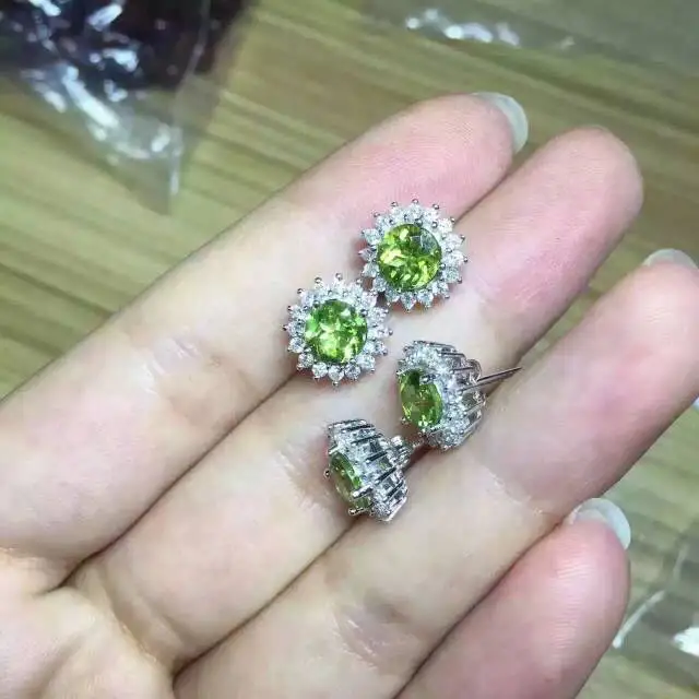 Женские серьги гвоздики из серебра 925 пробы 6 мм|stud earrings|natural peridot earingsjewelry silver earrings |