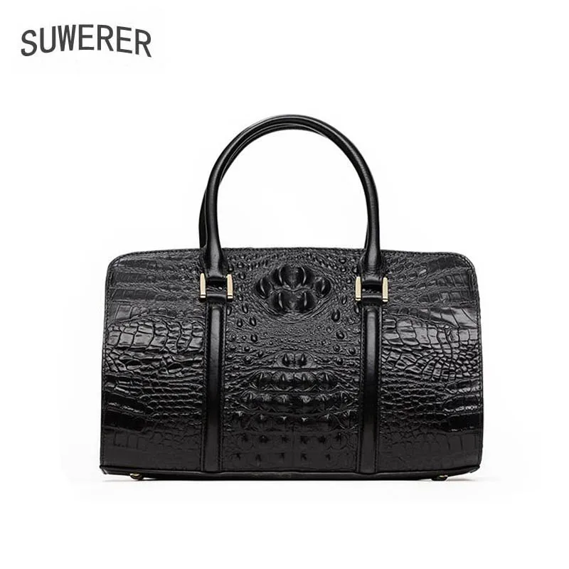 

SUWERER 2019New Genuine Leather women bags Crocodile pattern Fashion luxury handbags Top cowhide designer women leather handbags